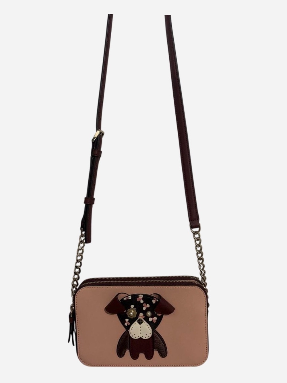 kate spade Blush Pink Crossbody Bag with Dark Brown Dog Appliqué